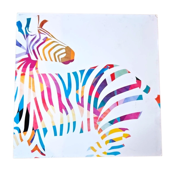 Colorful Rainbow Zebra Art Print, 6" x 6" x 1.5", NWOT - Picture 1 of 3